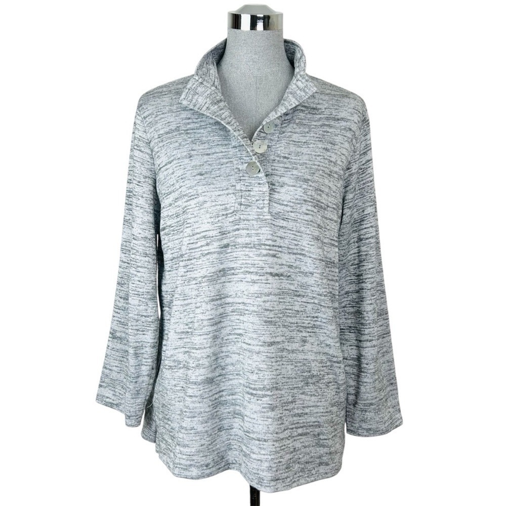 Soft‎ Surroundings Gray Pullover Henley Sweater